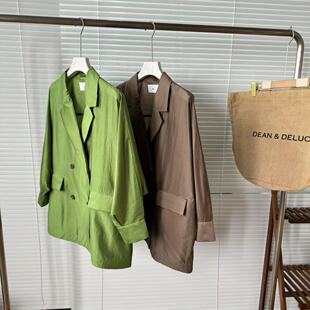 2025新款轻薄宽松七分袖双排扣简约时尚西装外套夏季女装25062402