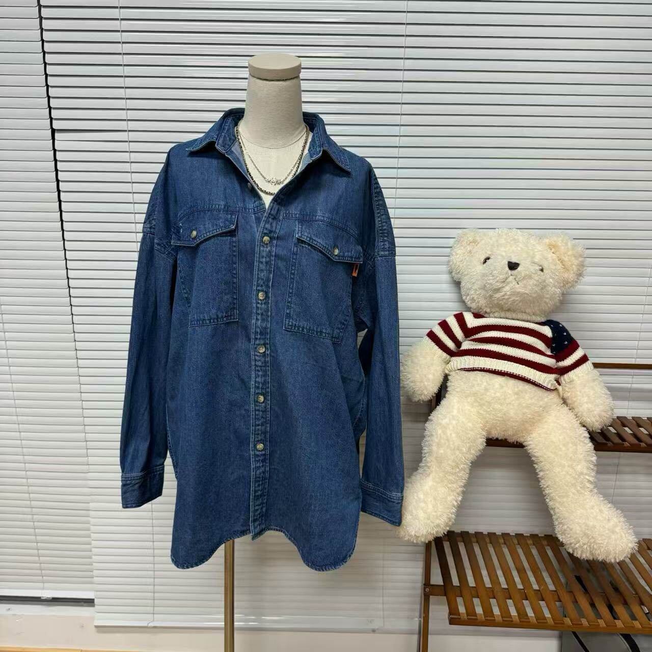 复古牛仔美式宽松休闲百搭深蓝色休闲牛仔外套衬衫25090949
