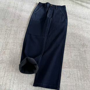 直筒裤加绒长裤高腰休闲裤宽松潮流百搭有弹力牛仔裤25120942