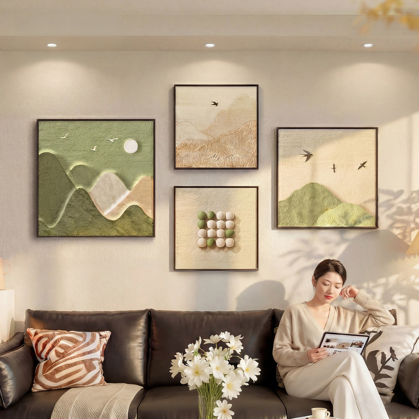 现代简约背有靠山客厅装饰画抽象艺术沙发背景墙挂画2026新款壁画