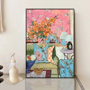 抽象客厅落地装 饰画沙发背景墙马蒂斯挂画小众艺术多巴胺壁画