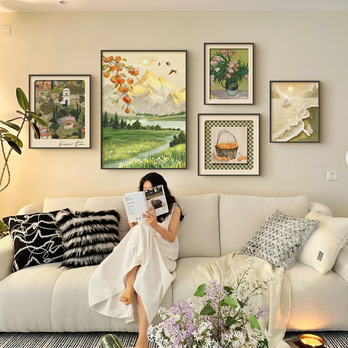 奶油风客厅装饰画沙发背景墙挂画北欧风卧室床头壁画餐厅饭桌壁画