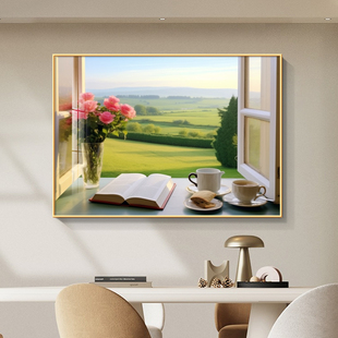 北欧小清新餐厅装饰画窗外风景卧室床头挂画玄关柜上饭厅餐桌壁画