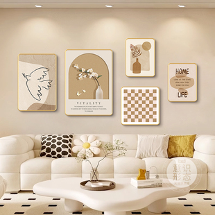原木奶油风客厅装饰画沙发背景墙上挂画现代简约2024新款组合壁画