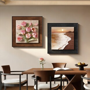 法式 饰画复古高级感饭厅餐桌墙面挂画海景花卉壁画 中古风餐厅装