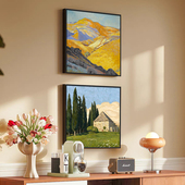 背有靠山法式 饰画绿色摆画餐厅壁画中古风卧室床头挂 客厅斗柜装