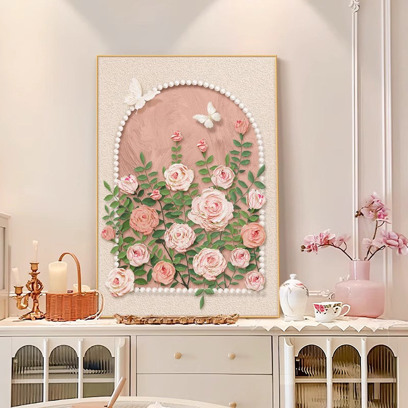 奶油风客厅电视柜摆件装饰画花卉肌理沙发背景墙挂画卧室斗柜壁画