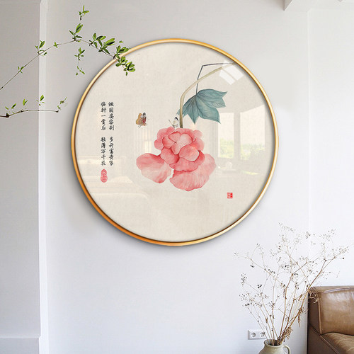 禅意古典工笔花卉圆形装饰画
