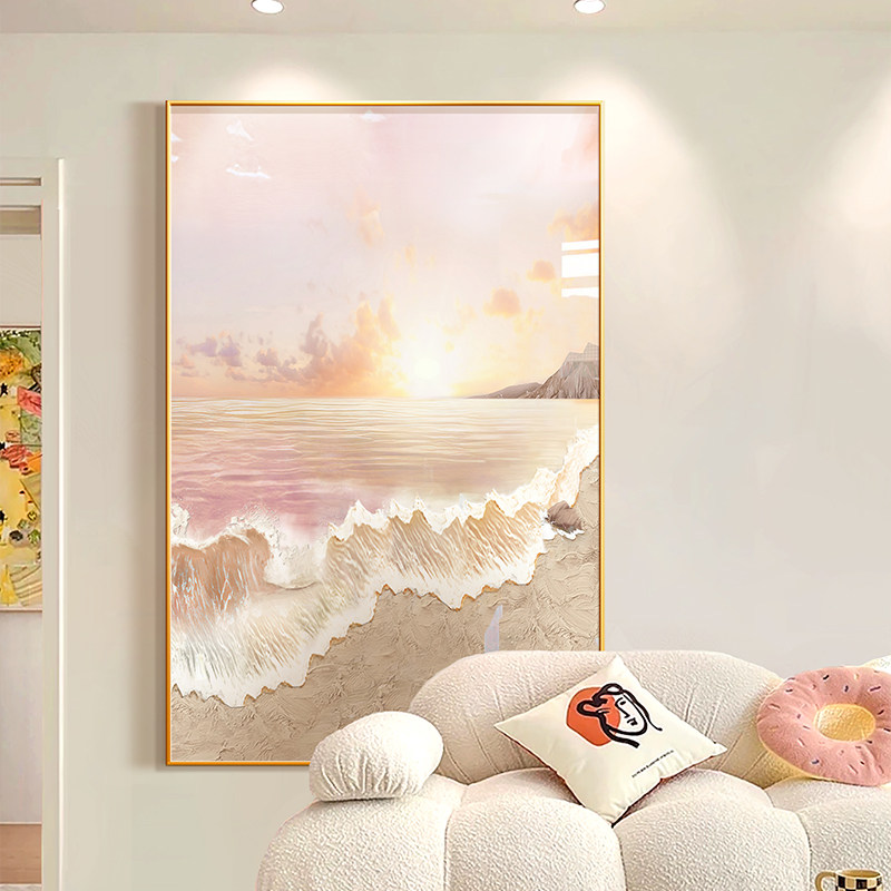 现代简约客厅装饰画高级感沙发背景墙轻奢挂画奶油风蓝色大海壁画