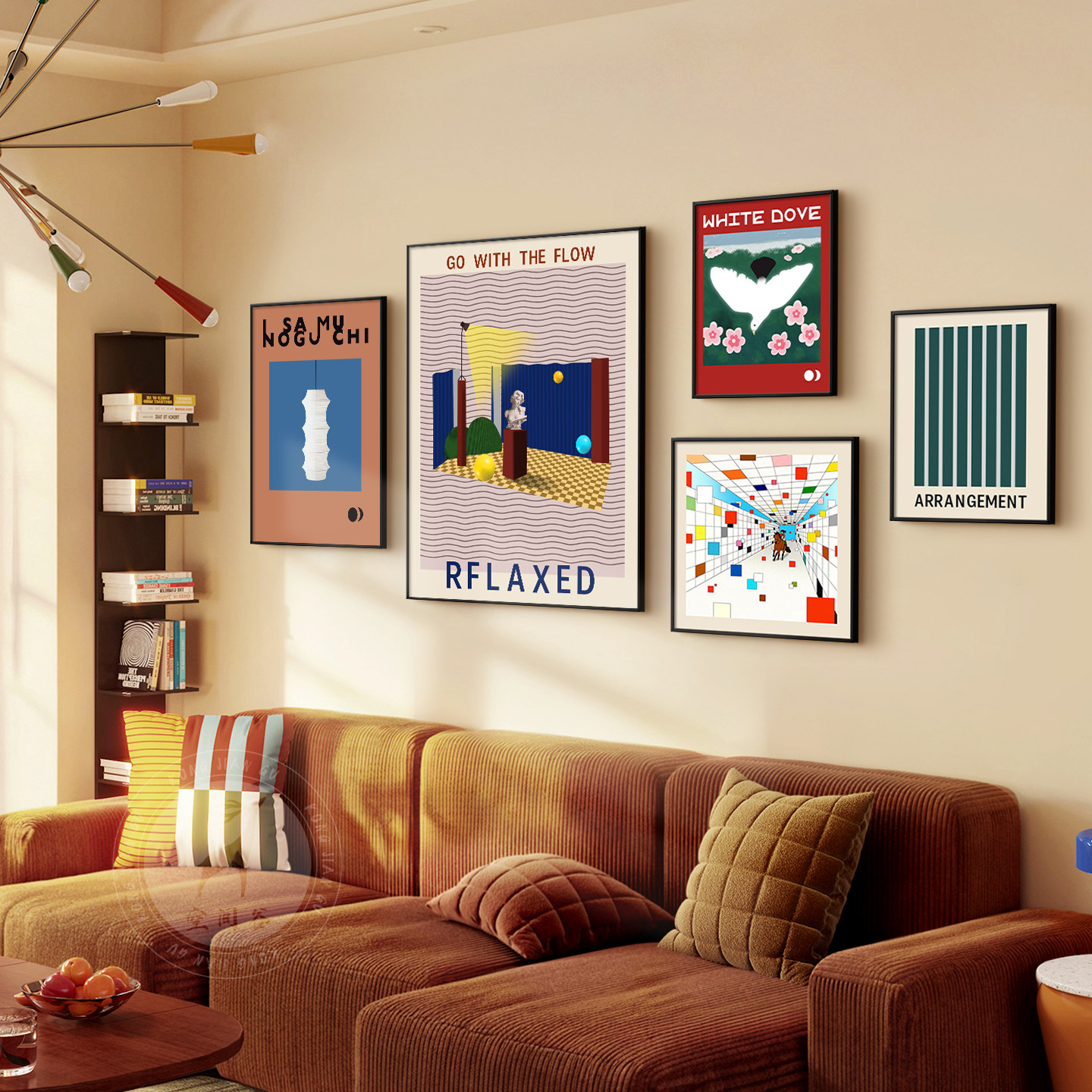 中古包豪斯客厅装饰画抽象几何卧室壁画彩色多巴胺沙发背景墙挂画