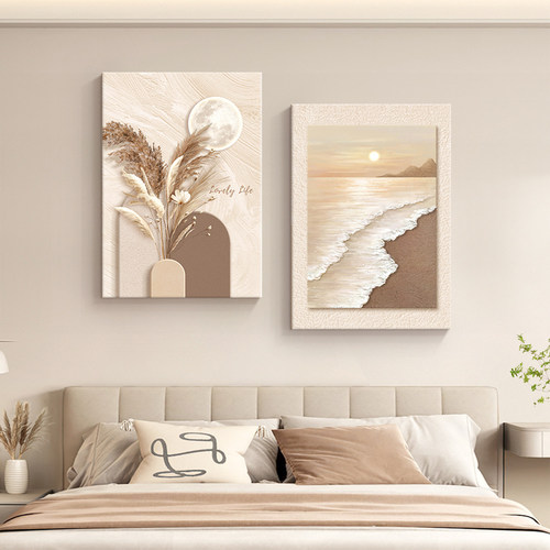 奶油风卧室床头装饰画高级感餐厅