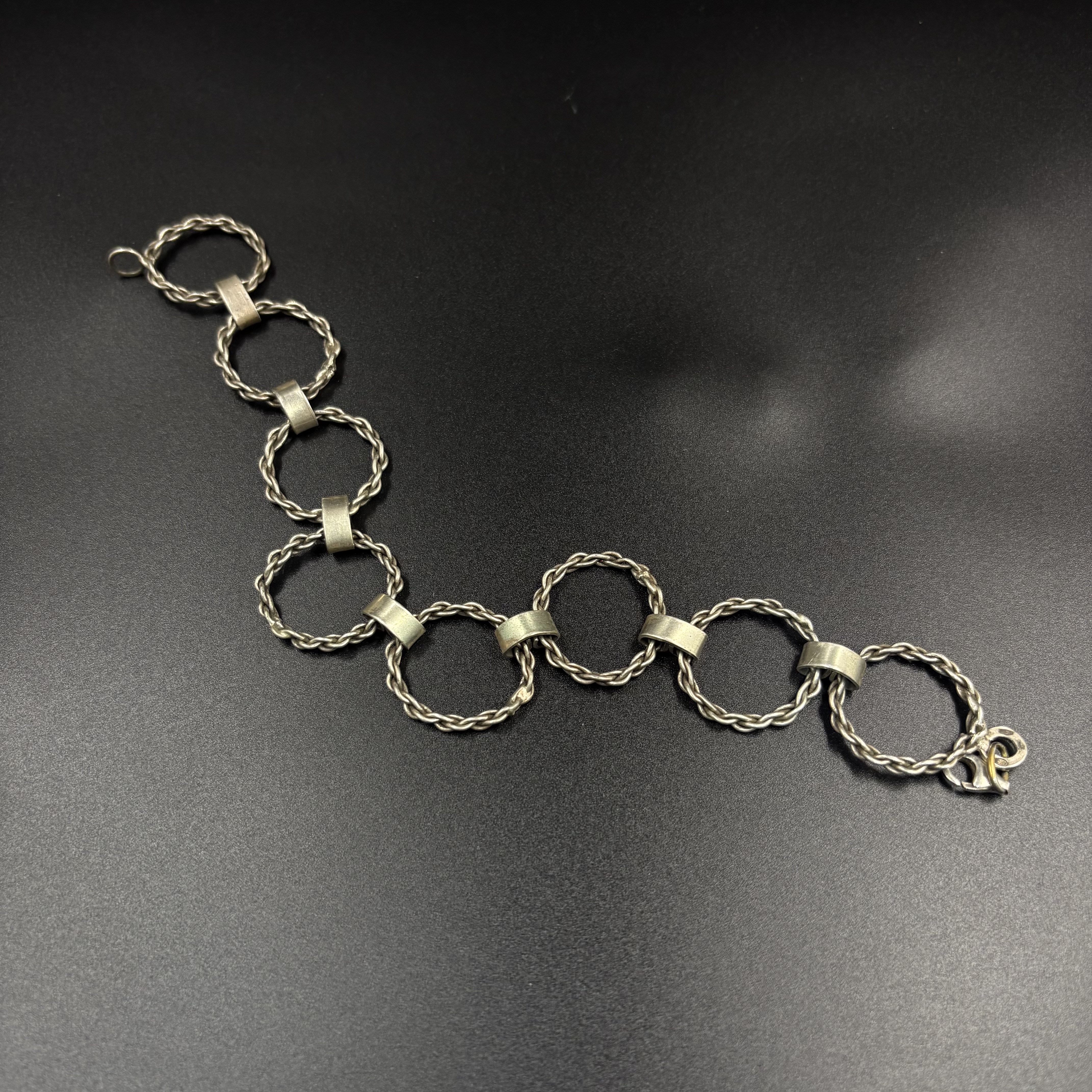 中古默认微瑕不退换 镂空编织圆环银脚链 可做手链choker 意大利
