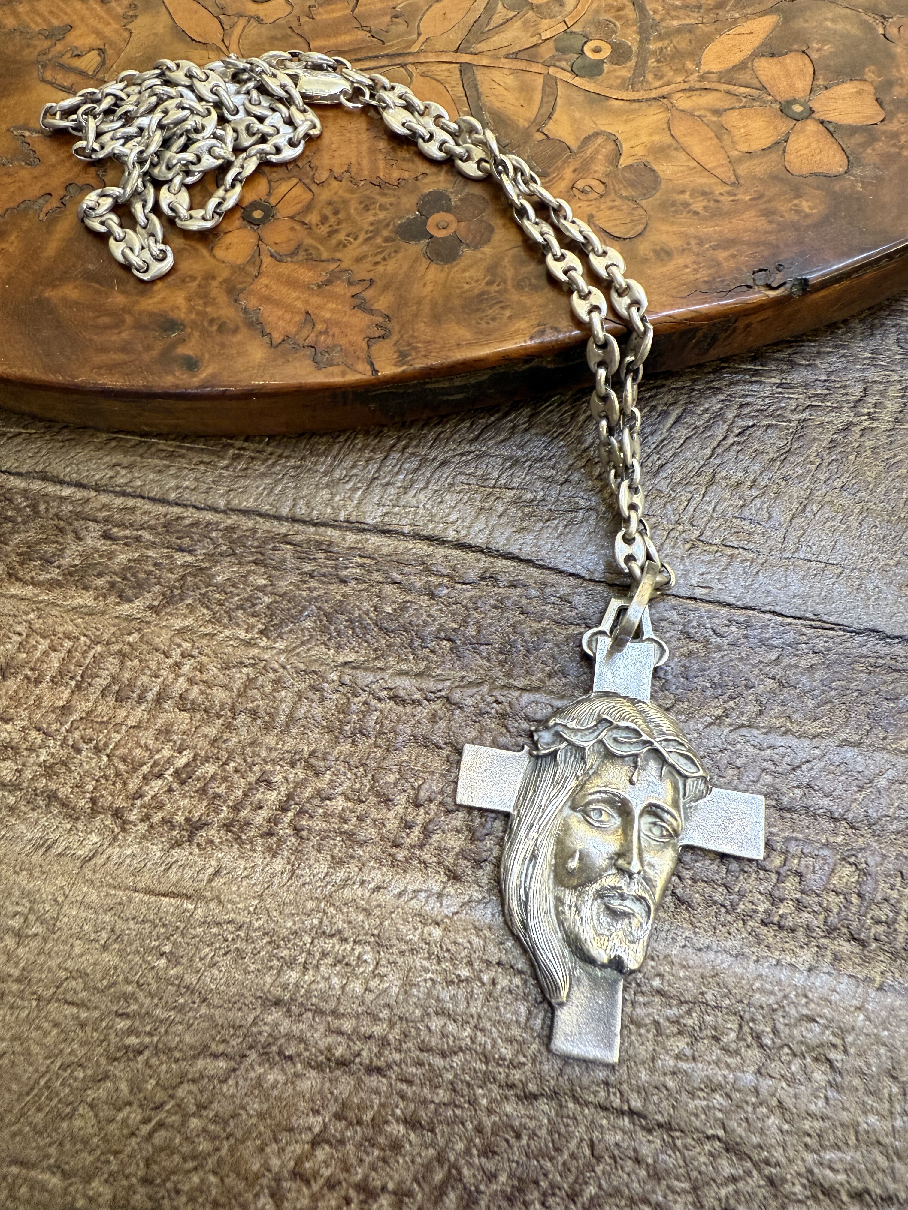 中古默认微瑕不退不换  人像猪鼻子银项链  意大利