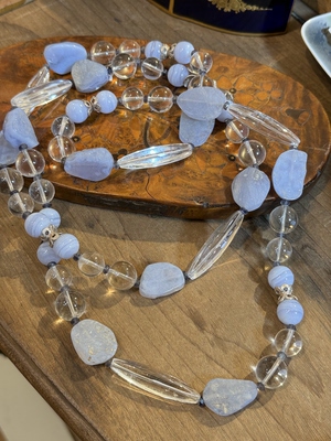 中古默认微瑕不退不换  天然蓝玛瑙水晶银扣项链  意大利