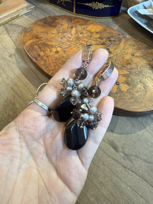 中古默认微瑕不退不换  天然珍珠银耳环  意大利