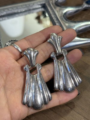 中古默认微瑕不退不换  银耳环扫肩薄银 意大利