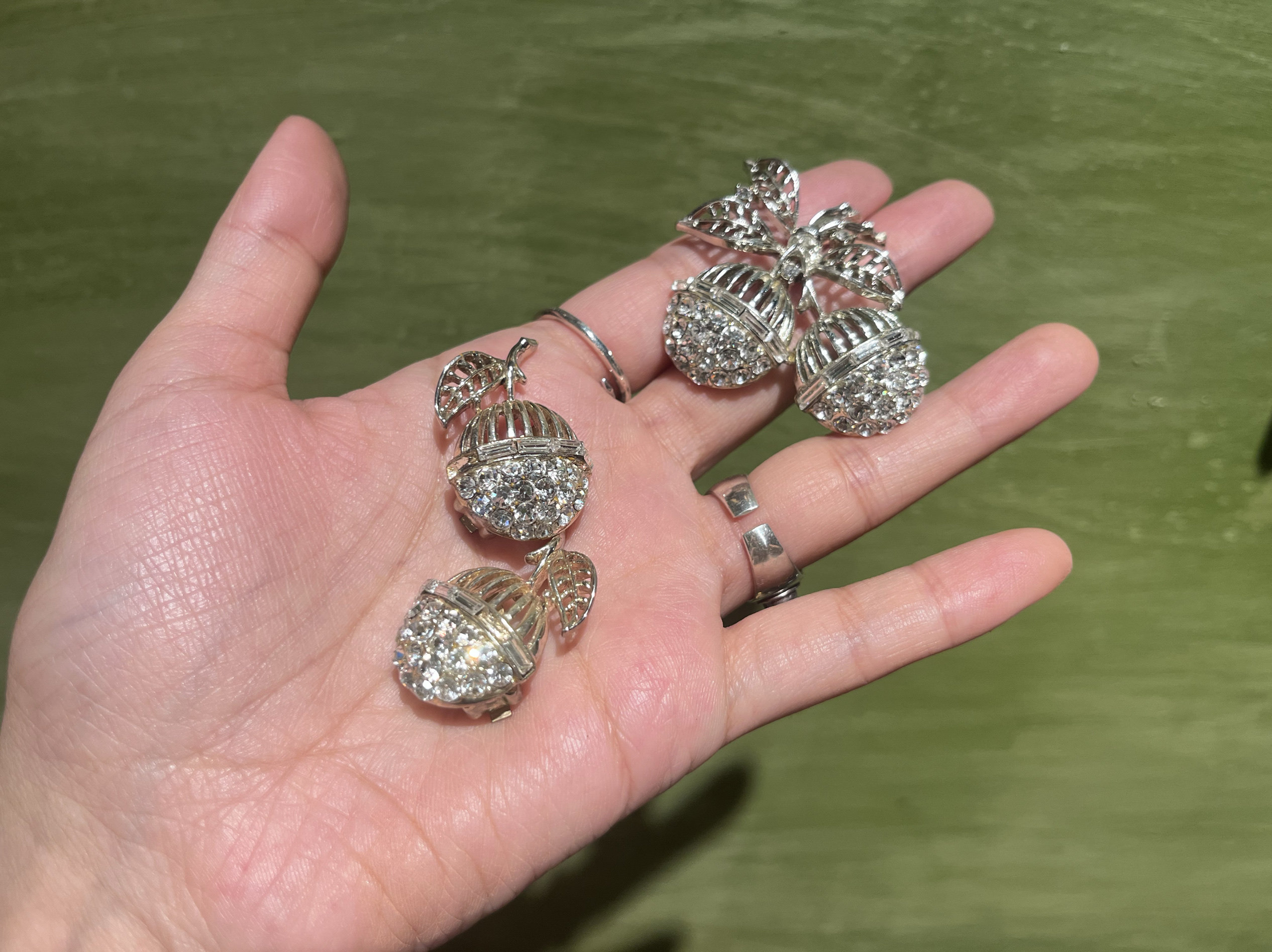中古不完美不退互换 coro莱茵石耳夹胸针套装 意大利