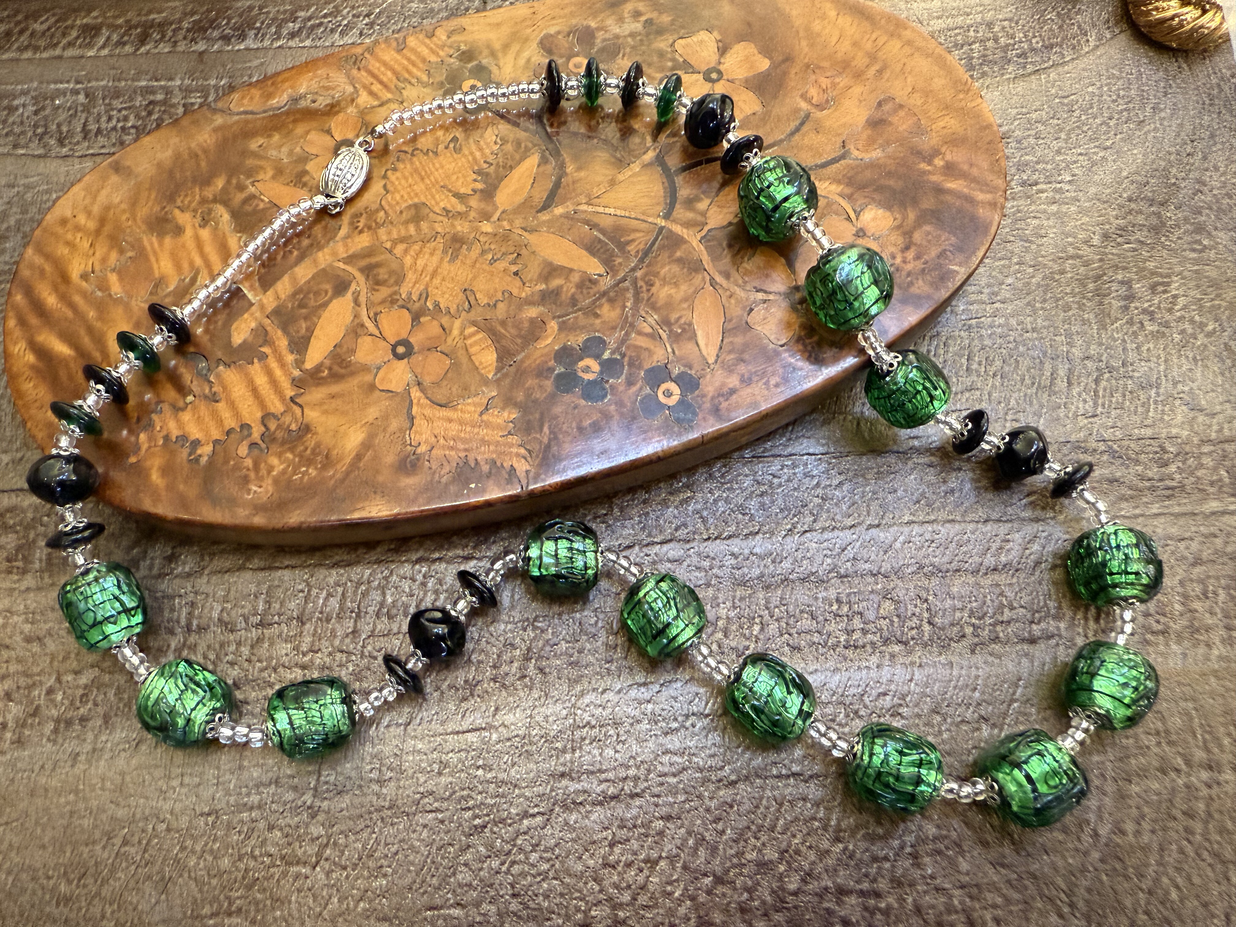 中古默认微瑕不退不换 稀有珠艺术琉璃项链 意大利