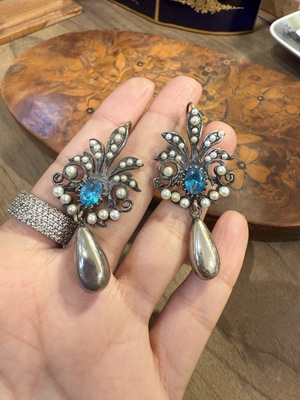 中古默认微瑕不退不换  古董银耳环 意大利