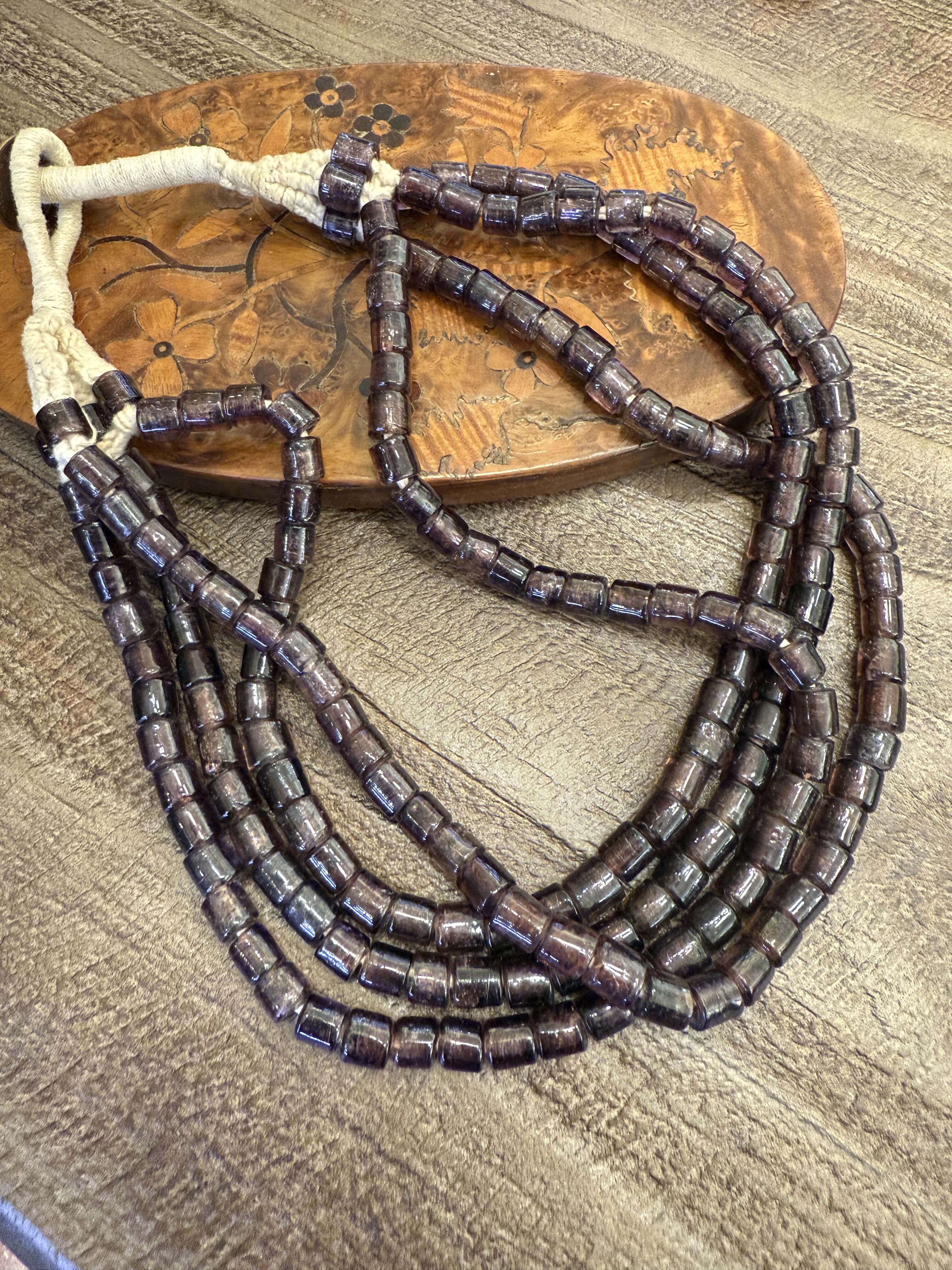 中古默认微瑕不退不换  深紫色多层琉璃项链 意大利