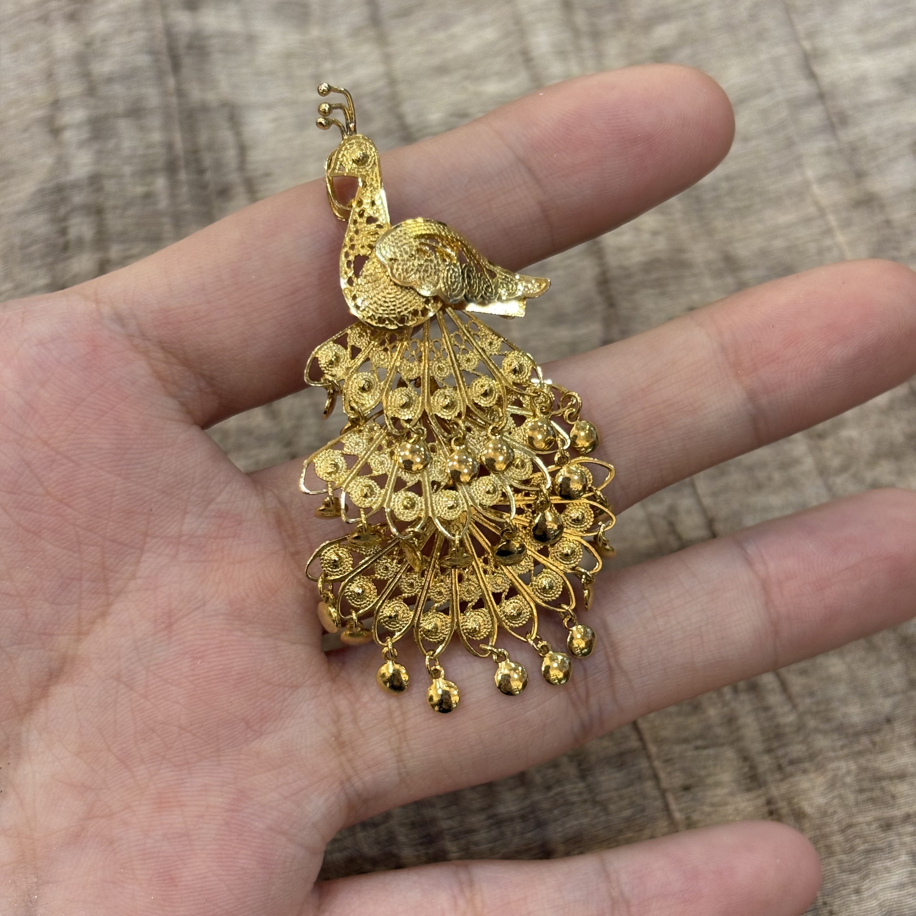 中古默认微瑕不退换 掐丝花丝孔雀银胸针 可做项坠 意大利