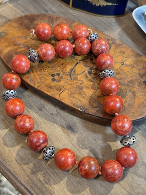 中古默认微瑕不退不换  有机原石银珠项链 意大利