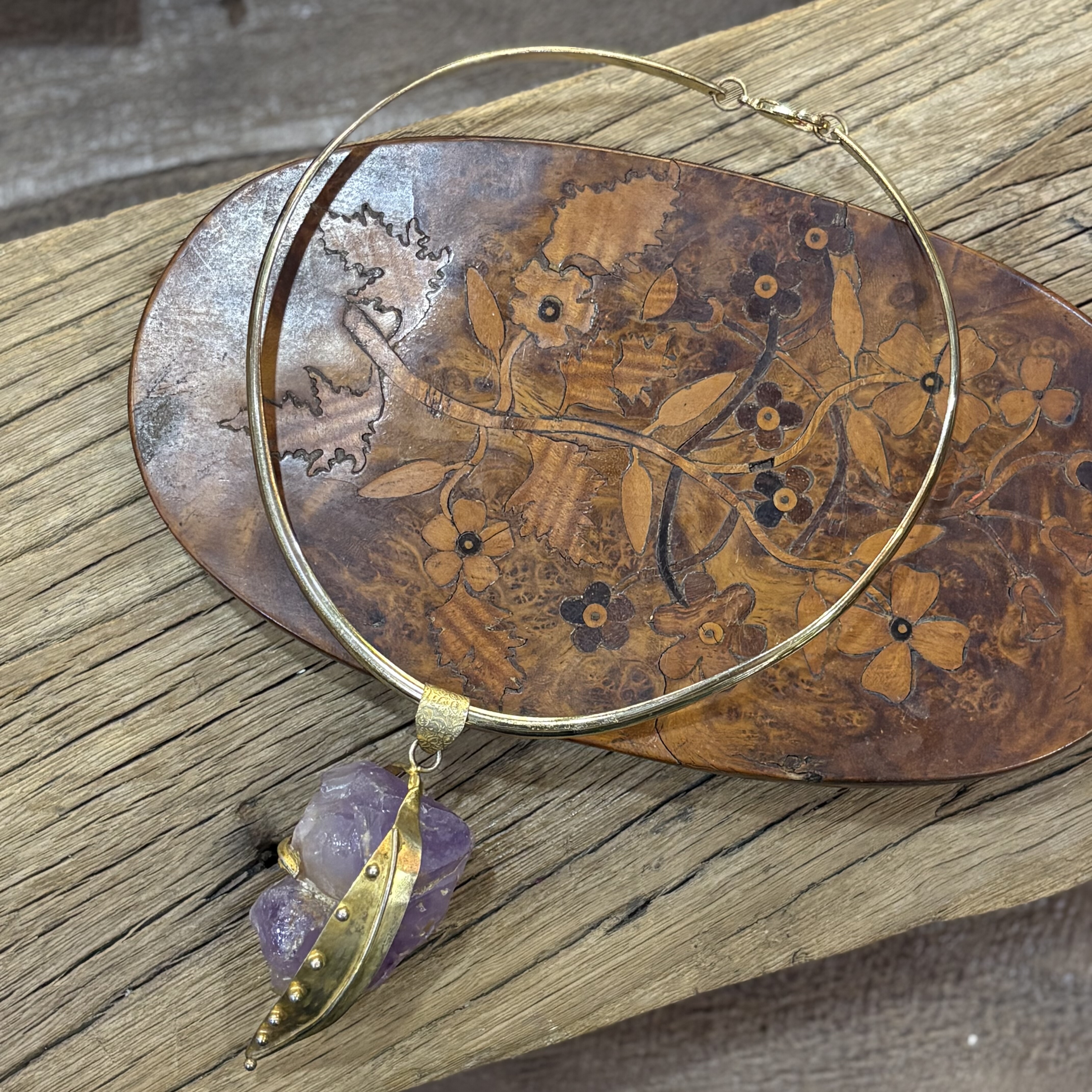 中古默认微瑕不退不换 紫水晶原石铜项圈