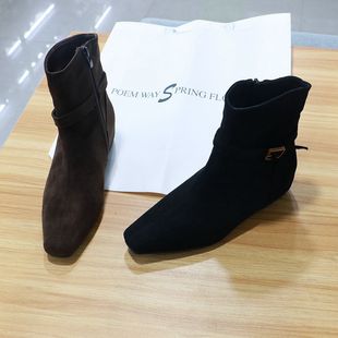 诗路花语女鞋 2610 2025秋冬绒面切尔西短靴内增高皮带扣瘦瘦靴661