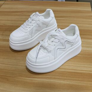 诗路花语女鞋 透气运动板鞋 9090 2026春夏真皮休闲风厚底小白鞋