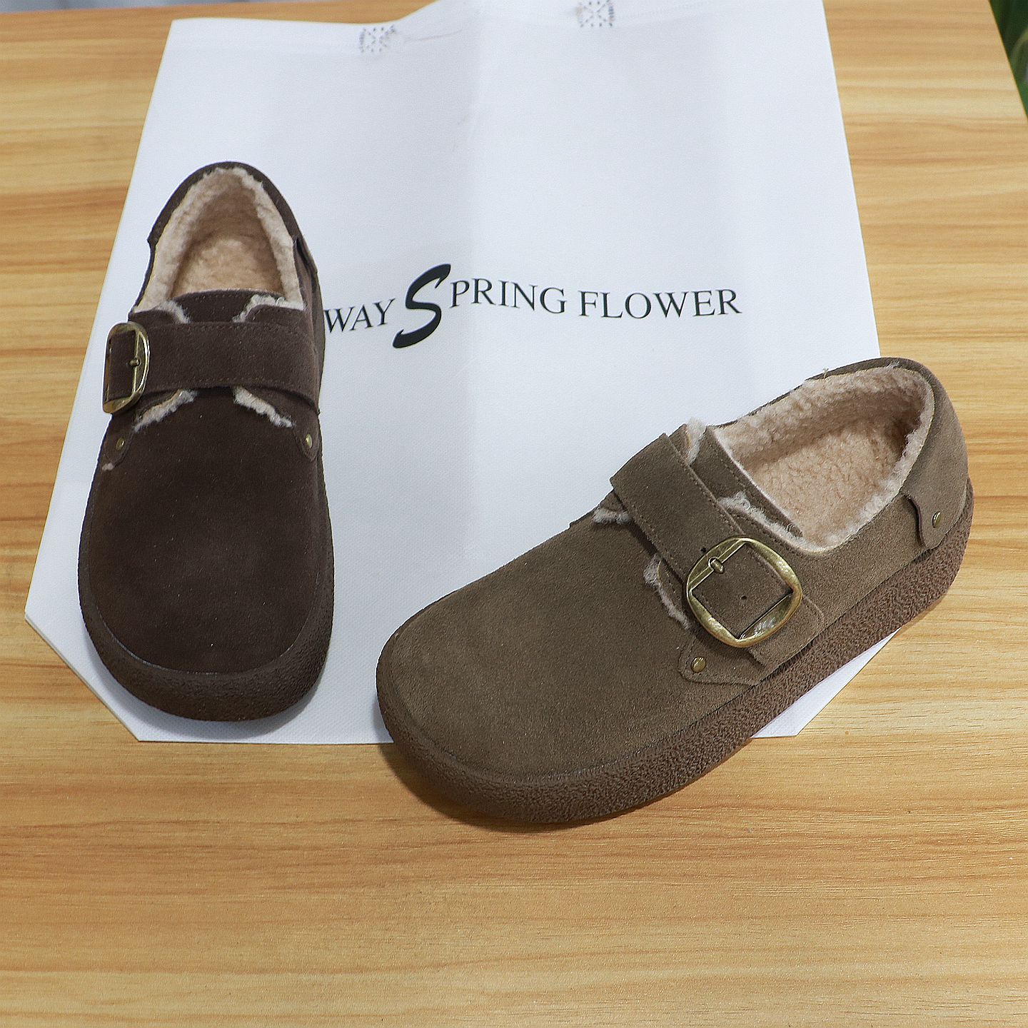 诗路花语棉鞋2025冬真皮勃肯鞋