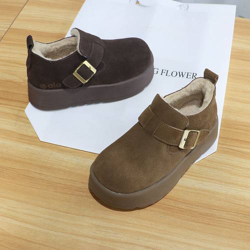 加绒厚底勃肯鞋增高真皮保暖棉鞋