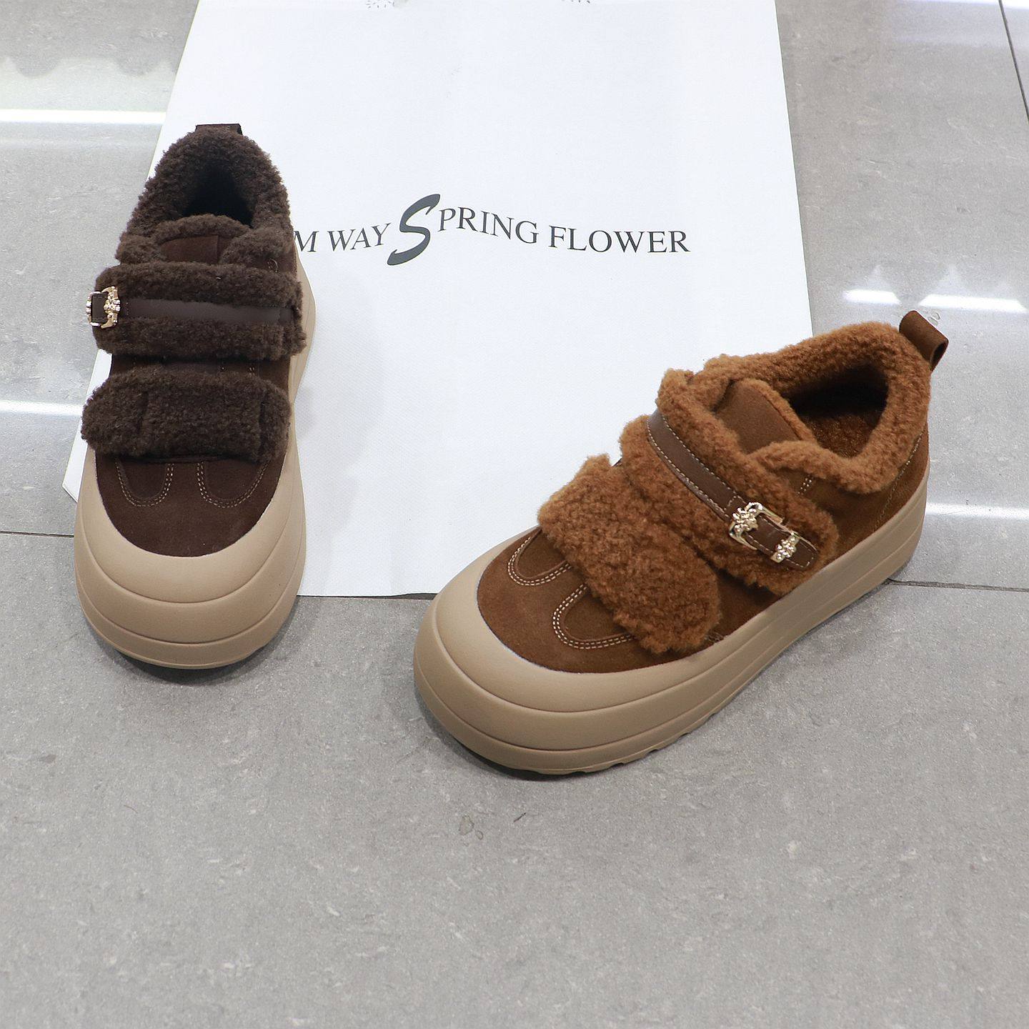 诗路花语女鞋2025冬真皮毛毛加绒厚底保暖魔术贴休闲板鞋221-536,女鞋,休闲板鞋,淘宝优惠券,粉丝福利购,淘宝优惠卷