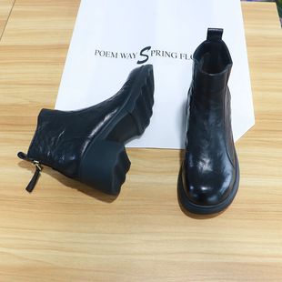 诗路花语短靴2205秋冬真皮切尔西靴女厚底中跟软底时装 275 靴661