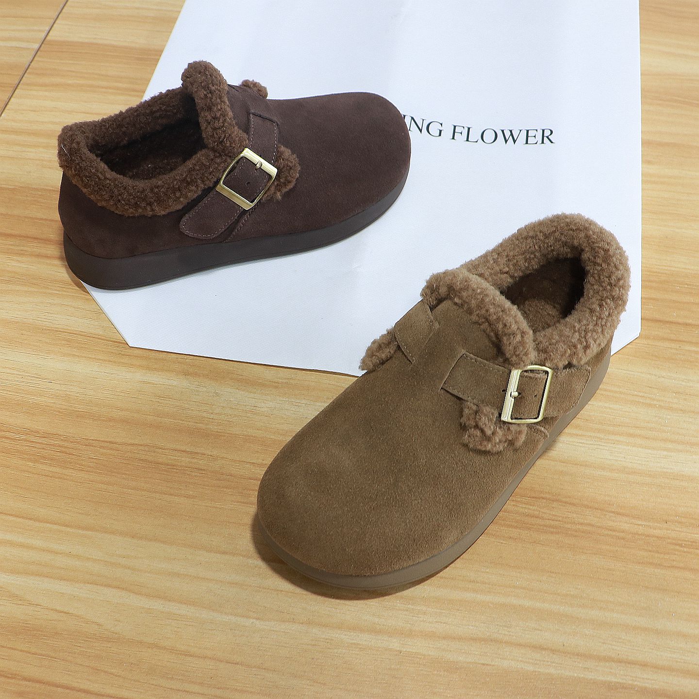 诗路花语棉鞋2025冬真皮勃肯鞋