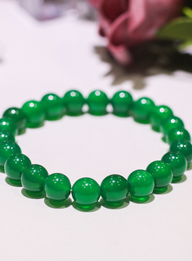 天然冰种绿玛瑙玉髓珠子单圈手串