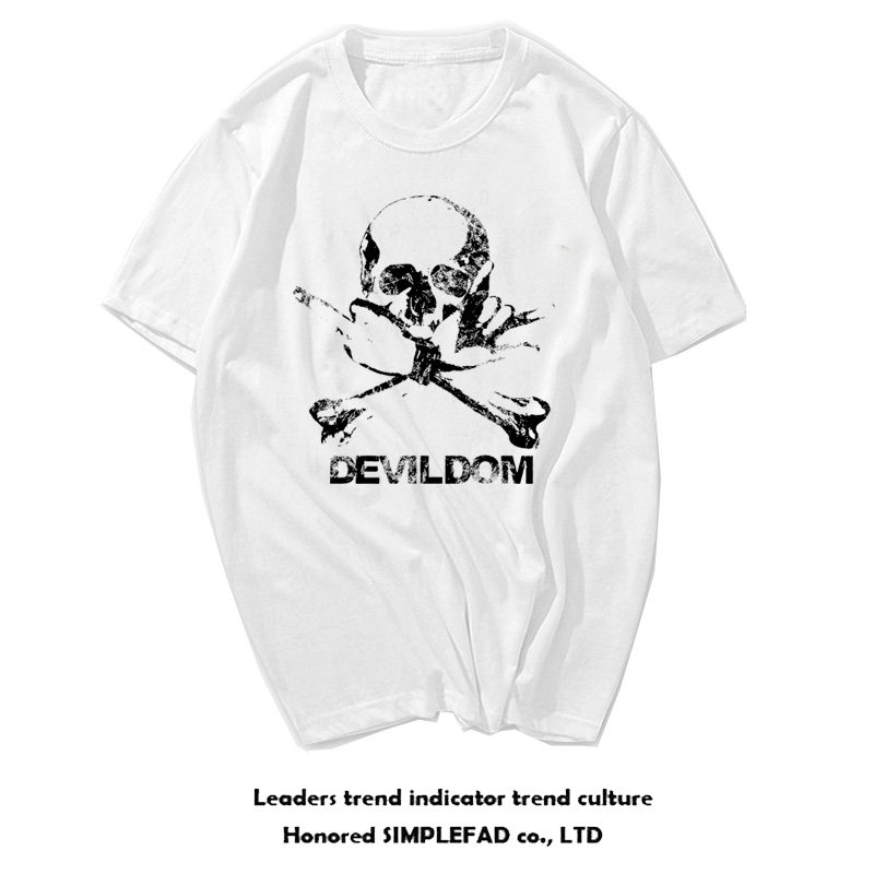 恶魔契约rock and roll摇滚乐队手势骷髅头印花t恤宽松短袖重金属