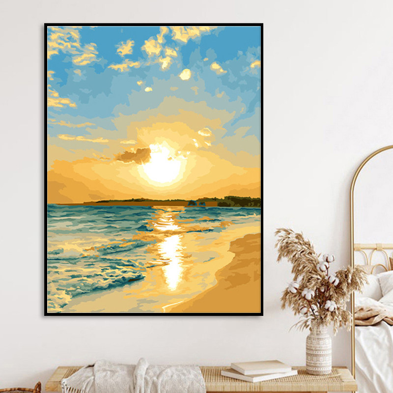 数字油画diy油彩画创意减压手工画画搞笑卡通夕阳风景涂鸦装饰画