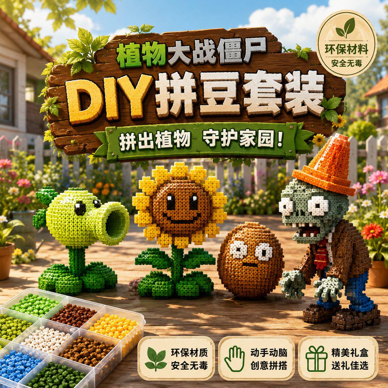 植物大战僵尸DIY拼豆套装20拼豆/拼豆工具