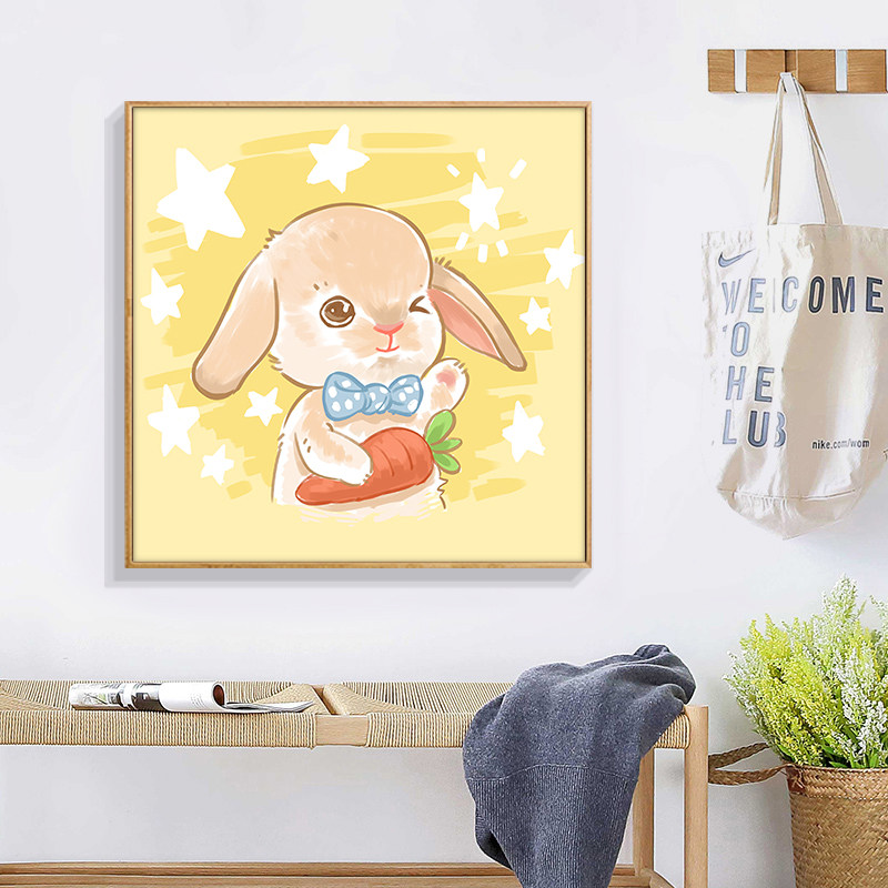 数字油画diy填充色儿童卡通画治愈动物手绘兔子儿童房装饰画