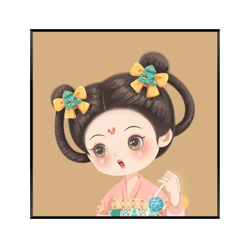 儿童数字油画卡通女孩diy卡通数学手绘画小学生丙烯画简单油彩画