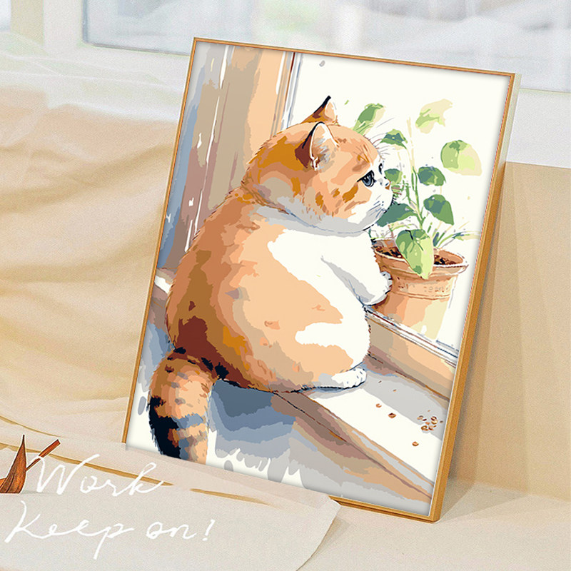 diy数字油画猫可爱儿童卡通动漫手工填色填充油彩画画装饰画定制