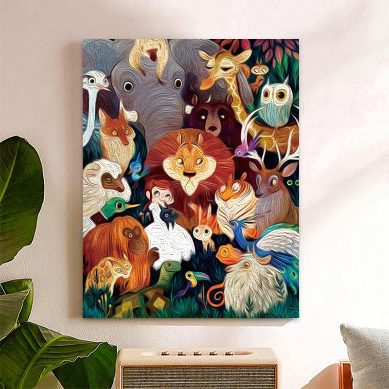 数字油画diy油彩画动物世界填色小尺寸治愈手工画画涂色画填充画
