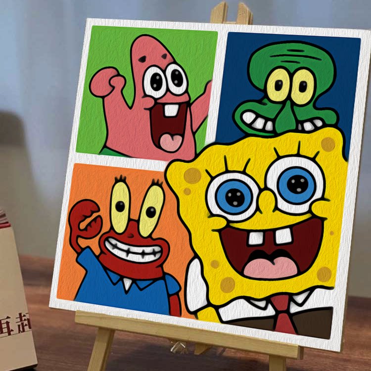 生日快乐海绵宝宝数字油画diy填充色卡通动漫派对手绘装饰油彩画