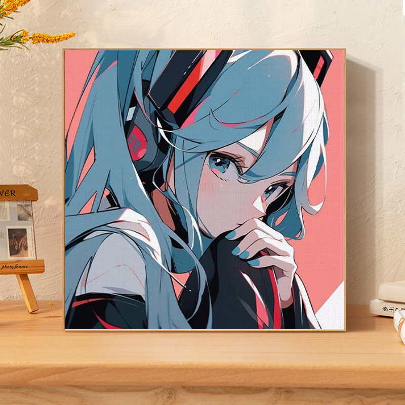 初音未来diy数字油画填充涂色手绘卡通动漫二次元丙烯油彩装饰画