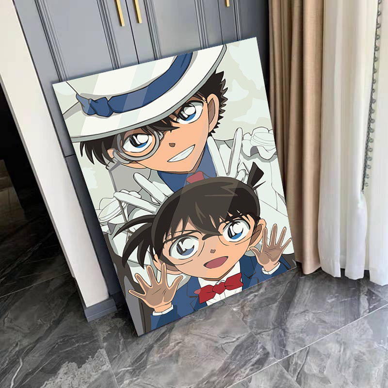 柯南数字油画diy卡通动漫手工减压填充填色画丙烯油彩画装饰画画