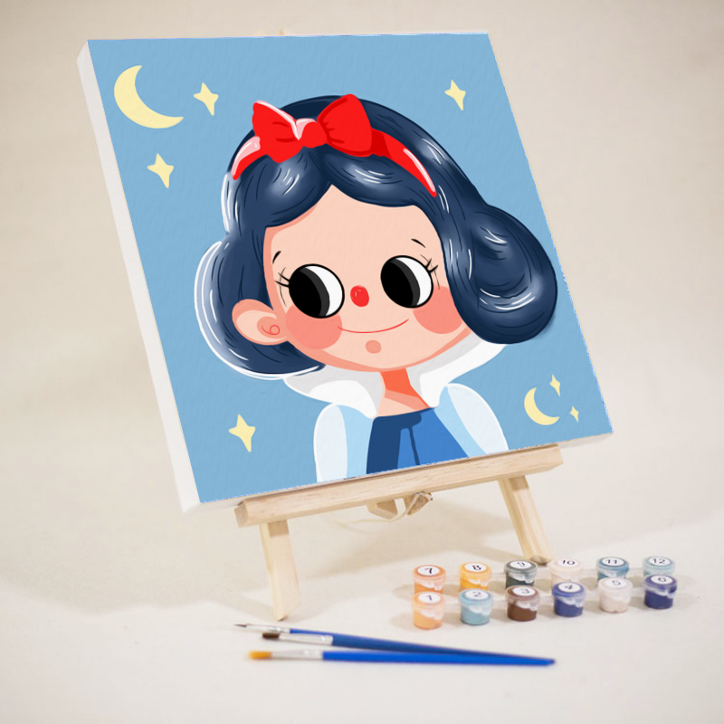 数字油画白雪艾莎贝儿公主diy手工填色儿童卡通动漫油彩画小学生