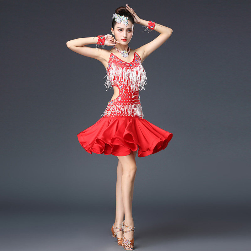 性感恰恰舞蹈演出服新款满钻镶钻拉丁舞裙女成人专业比赛服装