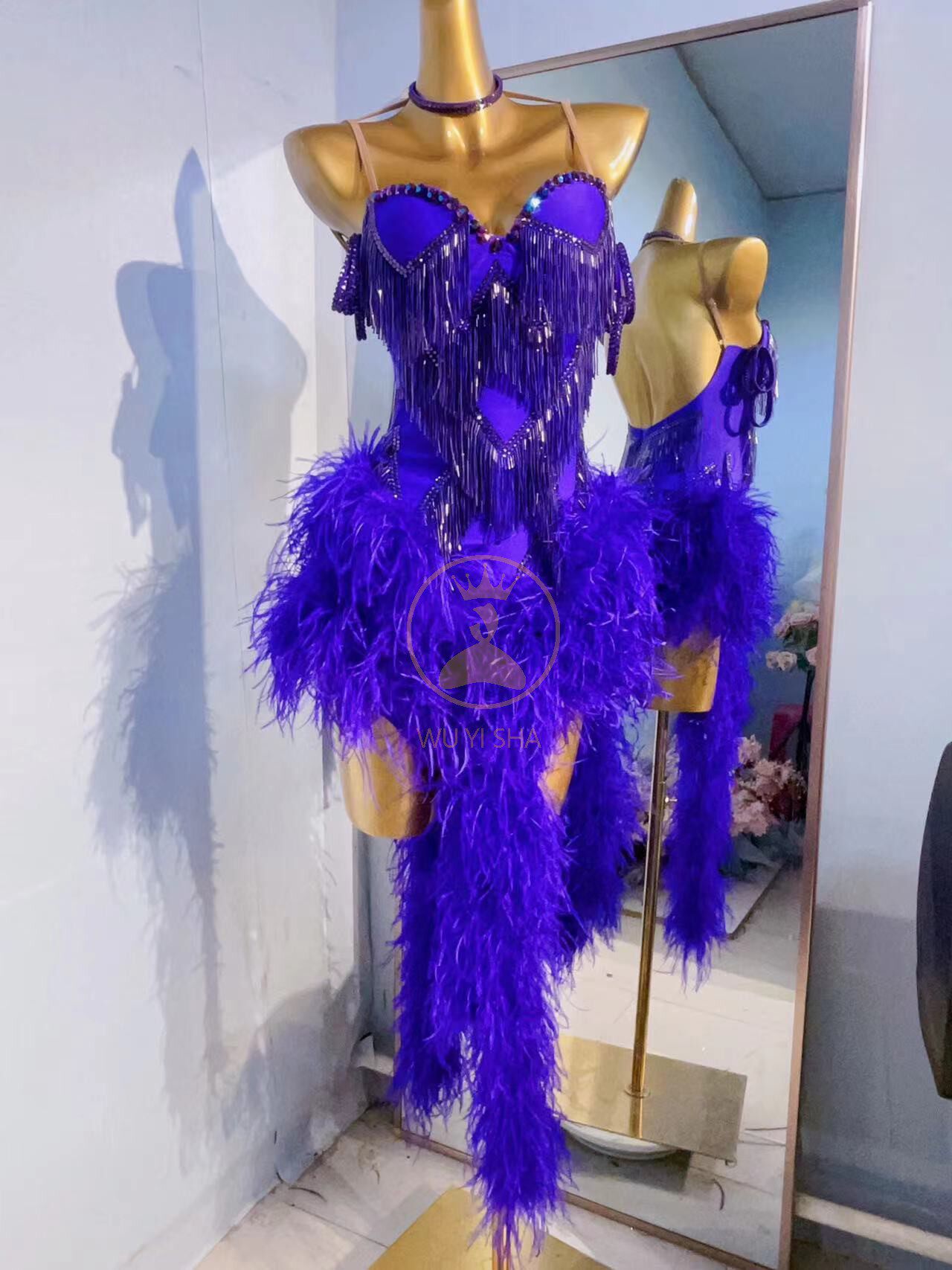 舞忆莎鸵鸟毛高档新款儿童拉丁舞服演出服拉丁舞表演比赛服2628