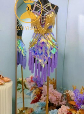 舞忆莎浅紫色专业拉丁舞演出服比赛服成人女儿童高端舞蹈服装2244