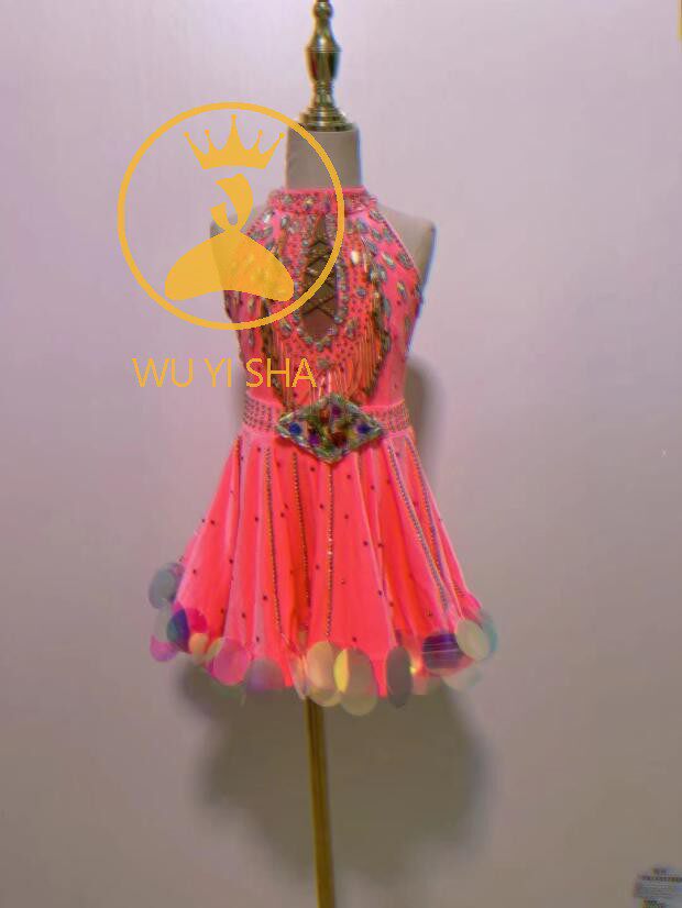 少儿拉丁舞演出服儿童拉丁赛服比赛服亮片舞蹈服高端花服1844